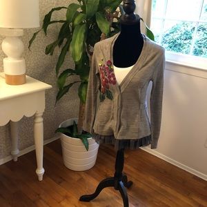 Anthro V-neck Wool Hand-painted Cardigan, Med